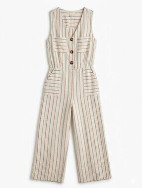 Boho Chic Monteau Cream Sleeveless Striped Jumpsuit with Red & Blue Stripes